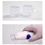 combination of two pictures, one showing the 2 heads of the machine and one showing a tubing being sealed by the machine